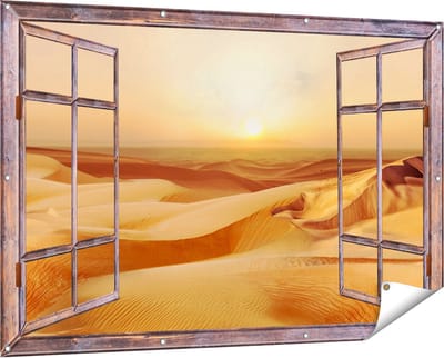 Gards Tuinposter Doorkijk Woestijn bij Zonsondergang in de Sahara - 150x100 cm - Tuindoek - Tuindecoratie - Wanddecoratie buiten - Tuinschilderij
