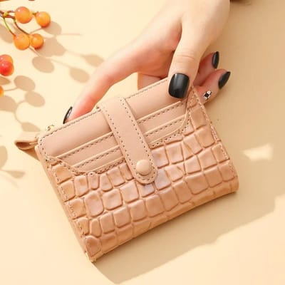 Dames Korte Portemonnee met Meerdere Kaartsleuven Mode Leer Effen Kleur Dames Clutch Krokodillenprint Waterdichte Kaarthouder roze