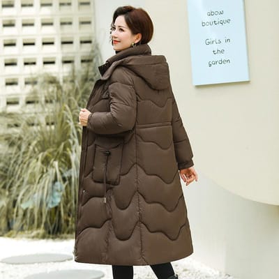 Veste matelassée d'hiver en duvet et coton Longue Au-dessus du genou Élégante à capuche Mince Veste matelassée en coton Vestes matelassées en coton pour femmes Grande taille 5XL