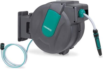 Automatische slanghaspel - Slang oproller - Tuin besproeien - 180 graden zwenkbaar - 35 meter - Grijs