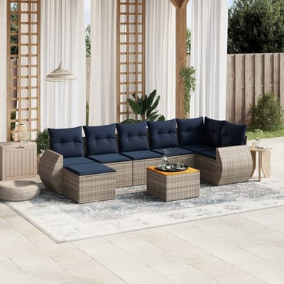 vidaXL - 8-delige - tuinbankset - met - kussens, - grijs - polyrotan