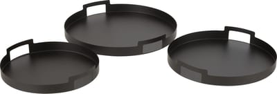 J-Line plateau Rond - metaal/polyresin - zwart - 3 stuks
