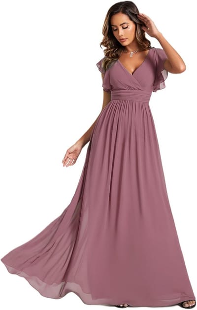Elegante Chiffon Avondjurk met V-Hals en A-lijn voor Feestelijke Gelegenheden