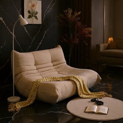Luxe Oversized Teddy Fleece Loungesofa voor Twee – Comfortabele Tweezits Beanbagbank – Ideaal voor Lezen, Relaxen en Ontspanning – Binnen & Buiten – Beige - House&Garden