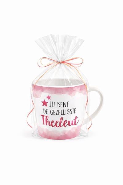 Mok - Koffie - Cadeau - Traktatie - Tea - Theetijd - Lekker Bakje Thee - Keramiek - Cadeauverpakking met gekleurd lint