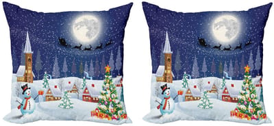 ABAKUHAUS Kussenhoes 2x50x50 – Winterlandschap – Dubbelzijdig bedrukt – Rits