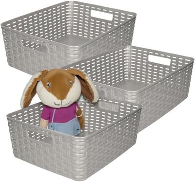 Plasticforte Opbergmand - 3x - Kastmand - rotan kunststof - zilver - 12 Liter - 30 x 37 x 13 cm