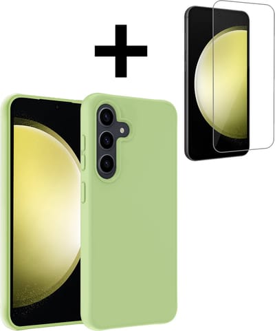 Hoesje - Met Screenprotector - Geschikt voor Samsung Galaxy S23 FE - Sterk & Shockproof - Back Cover - Siliconen Case - Telefoon Hoes - Telefoonhoesjes - Groen