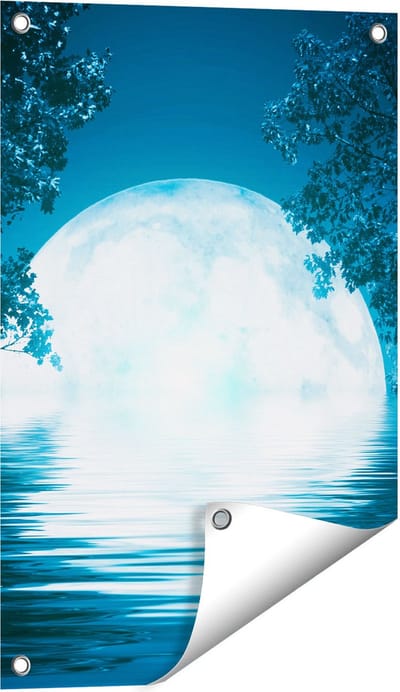 Gards Tuinposter Volle Maan in het Water - 40x60 cm - Tuindoek - Tuindecoratie - Wanddecoratie buiten - Tuinschilderij