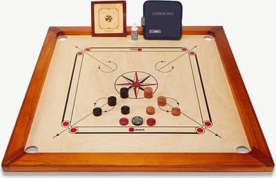 Carrom, ECO, Officiële 74x74 cm maat - met TAFEL en DRAAGTAS ®Designed in UK - Prachtig afgewerkt - Kwaliteit & Klasse - Profi - ECO Made in India