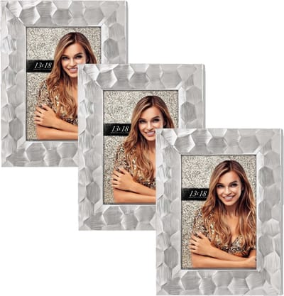 3x stuks kunststof fotolijstje zilver met honinggraatstructuur 26 x 36 cm geschikt voor een foto van 20 x 30 cm
