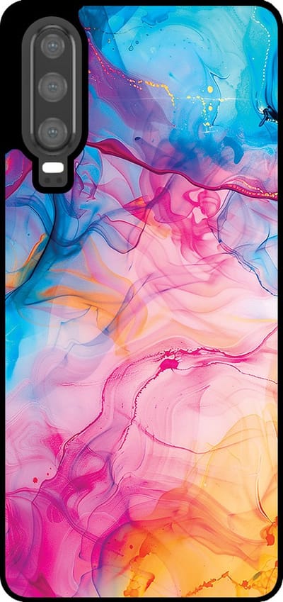 Smartphonica Telefoonhoesje Geschikt voor Huawei P30 met Regenboog Acryl Marmer Opdruk - TPU Backcover Case Rainbow Acrylic Marble Design geschikt voor Huawei P30