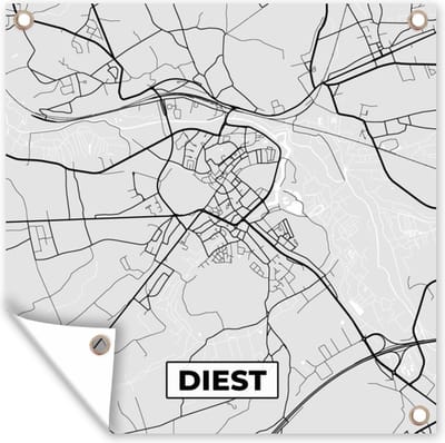 Tuin poster België – Diest – Stadskaart – Kaart – Zwart Wit – Plattegrond - 200x200 cm - Tuindoek