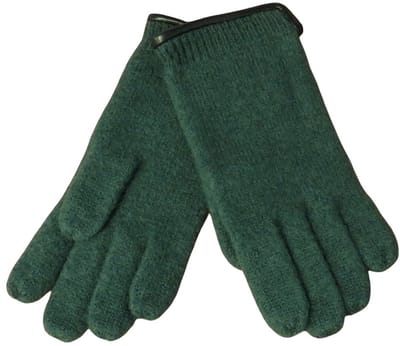 Handschoenen dames van 100% wol en met echt leren randje groen (XL)