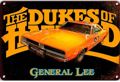Signs-USA - Film - Movie Sign - metaal - Dukes of Hazard General Lee - Black BG - 30 x 40 cm
