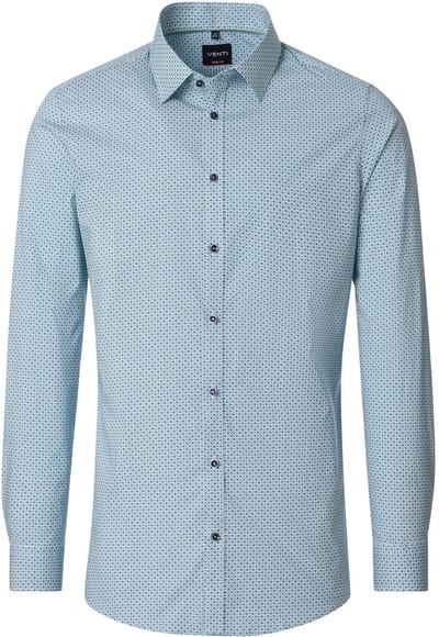 VENTI body fit overhemd - popeline - wit met blauw en groen dessin - Strijkvrij - Boordmaat: 40