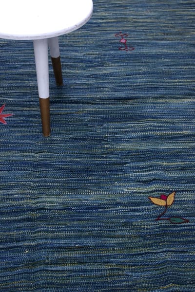 Blauw Tapijt Laagpolig Handgeweven Wollen Vloerkleed - Koho Afghan Modern Kelim 199x150 - 199x150cm- Modern - Woonkamer - Salon - Slaapkamer - Eetkamer