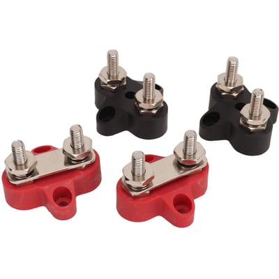4 Stuks Batterij Power Stud M6 Dubbele Verdeelterminal Aansluitpost Blok Busbar voor Auto's Campers Boten Vrachtwagens DC 12 tot 48V