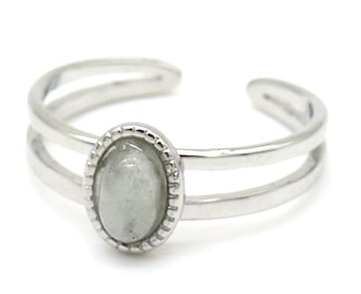 Ring - Steen met Stippen - RVS - One Size - Zilverkleurig