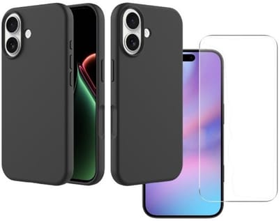 Shockproof Backcover - Liquid Silicone Soft Hoesje - Geschikt voor: iPhone 17 - Zwart + 2x Screenprotector Beschermglas - Glasplaatje