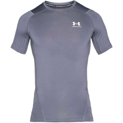 Under Armour UA HG Armour Comp SS-GRY Heren Sportshirt - Castlerock - Wit