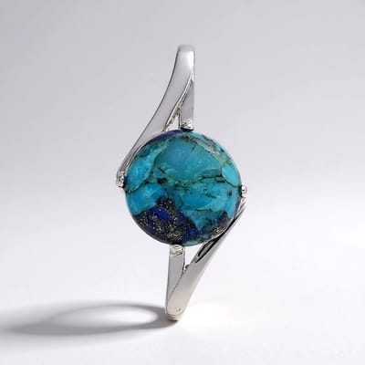 Cavill - 925 Sterling Zilveren Hanger met 4,15 ct Lapis Lazuli & Mohave Turkoois - Ronde Cabochon - Handgemaakt, Bezel Zetting, Kleurrijk & Elegant