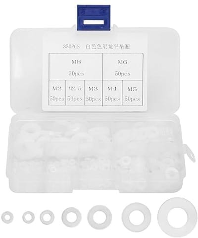 Dailygoods- Wasmachines Set van 350 Stuks - Nylon Sluitringen M2/M2.5/M3/M4/M5/M6/M8 - Platte Afdichtingen - Antislip Bescherming - Opbergdoos Inbegrepen