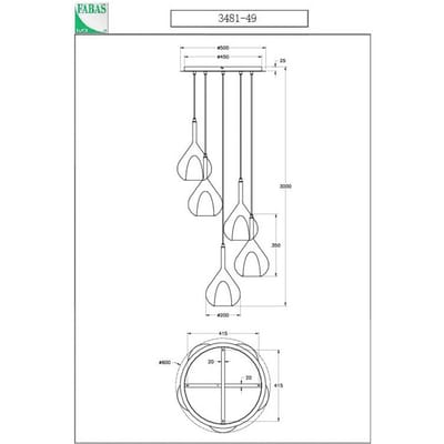 Fabas Luce Hanglamp paars, 5-lamps, rookgrijs/amber/helder/groen/blauw