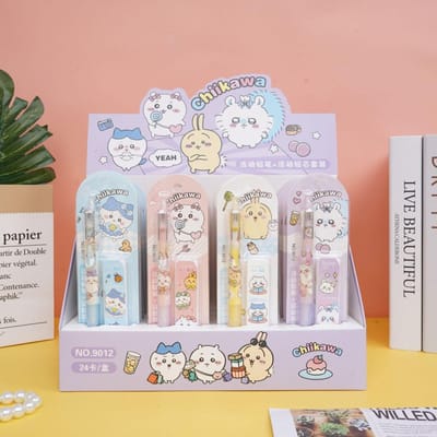 Schattige Chiikawa Mechanische Potlood Set met 2B Loodvullingen 0,5 mm Kawaii Cartoon Schrijfpotloden Perfect Perfect Cadeau voor Kinderen en Studenten W143907WW-