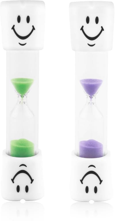 Dailygoods- Zandloper 3 Minuten - Glimlachende Zandloper - Zandtimer voor Tandenpoetsen - Set van 2 - Educatief Speelgoed - Kleurrijk Ontwerp - Tijdklok