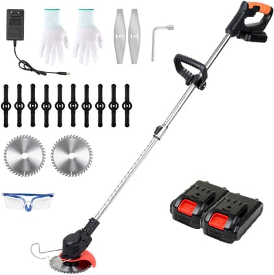 Accu grastrimmer 21V met 2 accu’s, draadloze tuintrimmer met meerdere messen
