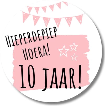 Stickers Trakteren 10 Jaar Verjaardag | Roze Traktatiestickers | Uitdelen | 20 Stuks