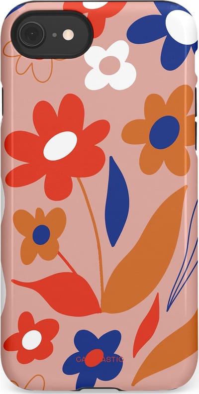 Casetastic hoesje geschikt voor Apple iPhone SE / Apple iPhone 7 / Apple iPhone 8 - Dubbellaagse bescherming - Vormen in bloei - Fashion Case - Perzik Rood Donkerblauw