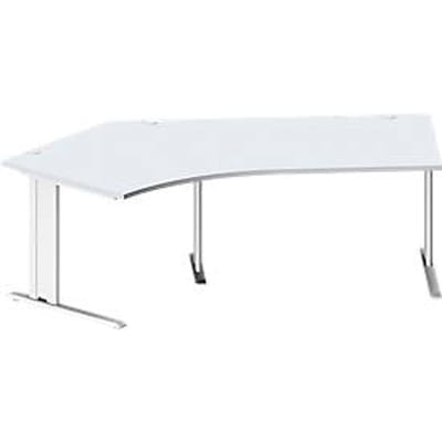 Schäfer Shop Pure hoekbureau PLANOVA BASIC, 135° hoek links, C-voet, B 2165 x D 800/800 x H 717 mm, lichtgrijs/wit + kabelgoot
