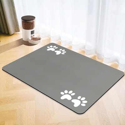 Famanu – Absorberende voermat voor honden en katten, antislip en sneldrogend, 40 x 60 cm, grijs