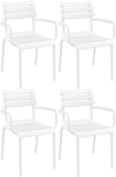 CLP Paris Set van 4 tuinstoelen - armleuningen - stapelbaar - kunststof - wit