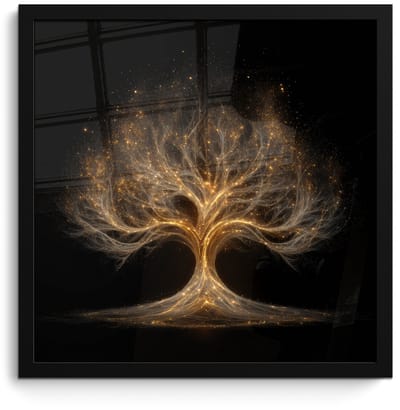 Poster in lijst - Fotolijst 40x40 cm - Posters - Lichtjes - Boom - Abstract - Zwart - Posterlijst zwart - Decoratie - Wanddecoratie woonkamer - Muurdecoratie slaapkamer
