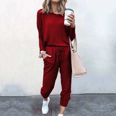 Huispak dames, Joggingpak dames Hamptons, kleur rood. Maat L.