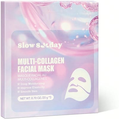 SlowSunday Multi-Collagen Gezichtsmasker 3 stuks, Koreaans Collageenmasker, Jelly Collageen Gezichtsmasker, Diep Hydraterend, Verbetert Elasticiteit, Gladde Huid, Ideaal Voor Alle Huidtypes, Geschikt Voor Zomer & Herfst, Terug Naar School