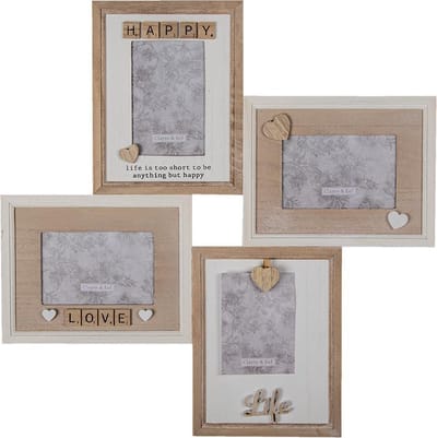Clayre & Eef Fotolijst 10x15 cm Bruin MDF Life happy Fotokader
