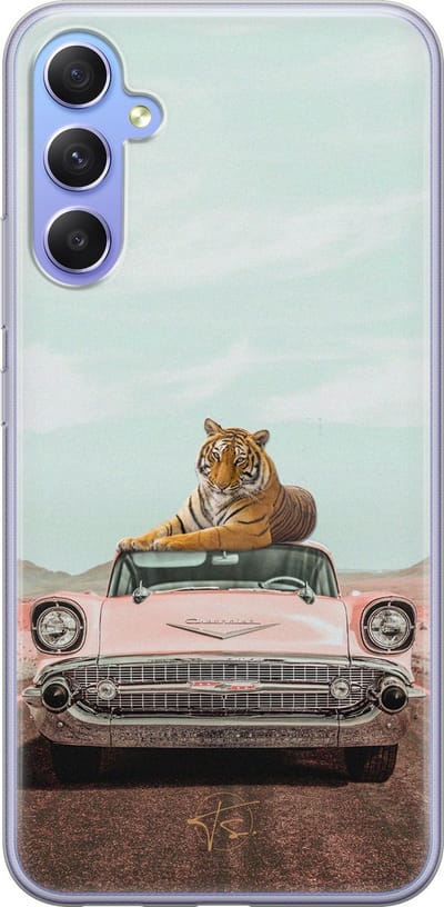Hoesje geschikt voor Samsung Galaxy A34 - Chill tijger - Soft Case - TPU - Print - Blauw - ELLECHIQ