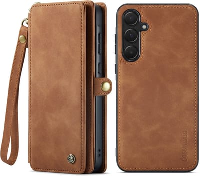 CaseMania Bookcase hoesje geschikt voor Samsung Galaxy A36 - Effen Cognac - Kunstleer - Portemonnee met 10 Vakjes voor Pasjes, Cash & Ritsvakje