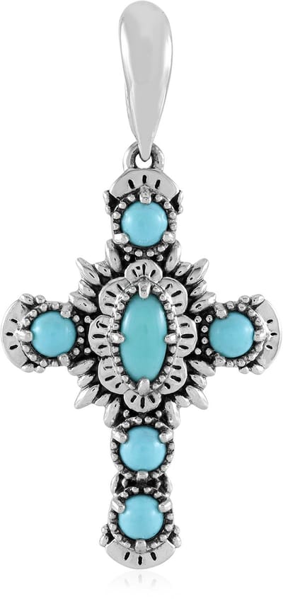 Cavill - 925 Sterling Zilver Hanger - Sleeping Beauty Turkoois 1,61 ct - Ovaal & Rond Cabochon - Boho Filigraan Design - Handgemaakt Zilveren Sieraad