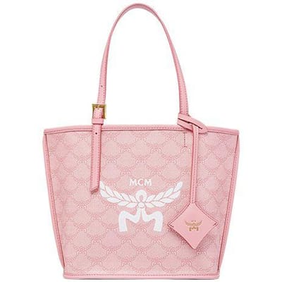 MCM Himmel Lauretos All Over Print Design Kunstleer Tote Bag Boodschappentas Schoudertas Handtas Mini Dames Tote Bags Kers-Bloesem-Roze MWPESAC02P6001 Basic Set (Bag+Dust Bag) white