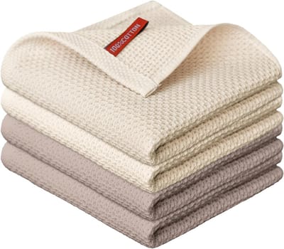 Keuken Handdoeken - Afwasdoeken Vaatdoeken - Keuken Reinigen - Honingraat Wafelweefsel - 34 x 34 cm - Beige Bruin