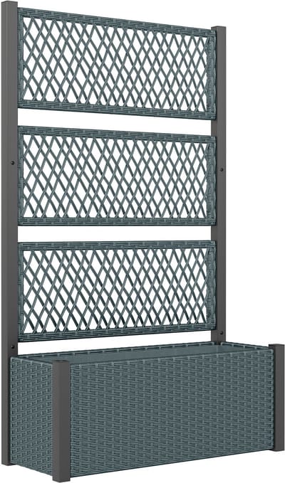Plantenbak met klimrek - Bloembak - Weerbestendig - Met trellis - Buiten - Metaal - Plantenrek - Donkergrijs