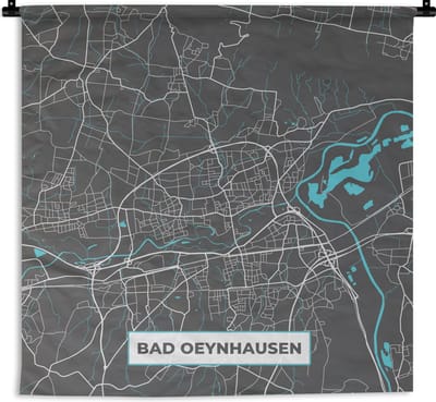 Wandkleed - Wanddoek - Kaart – Plattegrond – Stadskaart – Bad Oeynhausen – Duitsland – Blauw - 180x180 cm - Wandtapijt