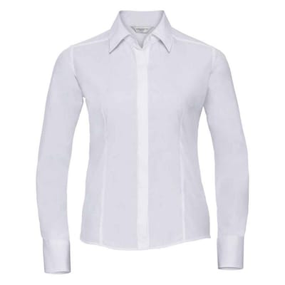 Russell Collection Dames/Dames Poplin met Lange Mouwen Formeel Overhemd (Wit)