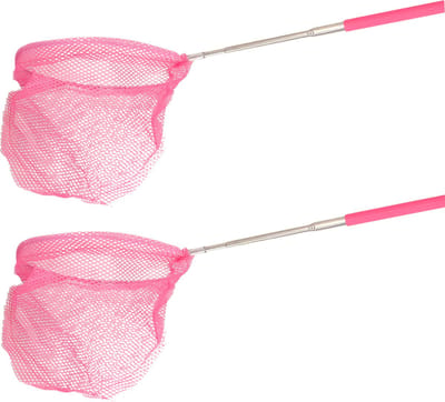 Gebro Visnet/schepnet - 2x - neon roze - metaal - 86 cm