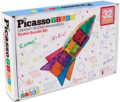 Tactic Picasso Tiles - Constructiespeelgoed - Magnetic Tiles - Magnetische Tegels - Rocket Booster - STEM Speelgoed - Creatief Bouwspeelgoed - 32-Delig - Vanaf 3 Jaar